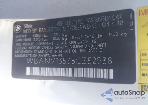 2008 BMW 528Xi from USA, damaged, VIN WBANV13538CZ52938